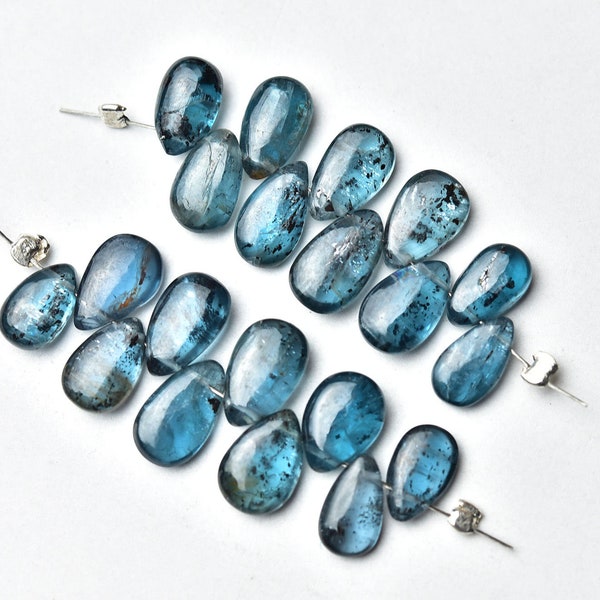 Moss Kyanite Beads, Smooth Pear Briolette Gemstone, Teal Blue Kyanite, 10 Piece Pack, 5.5X7.5 - 7X10MM, Jewelry Making Supply, Earring Stone