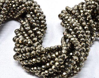 Pyrite Rondelle Beads, 2.5 mm Gemstone Beads, 13" Strand, Gorgeous Micro Faceted Rondelles, Jewelry Making Supplies