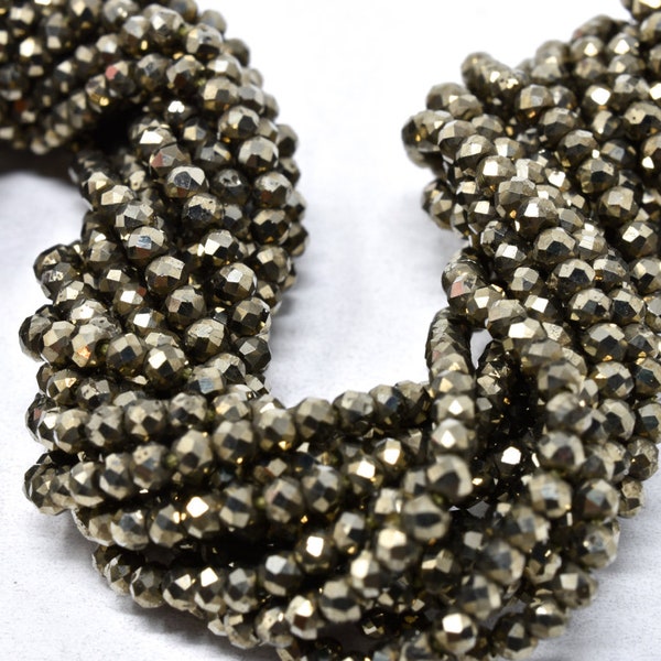 Pyrite Rondelle Beads, 2.5 mm Gemstone Beads, 13" Strand, Gorgeous Micro Faceted Rondelles, Jewelry Making Supplies