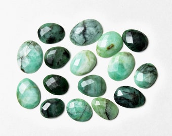 Emerald Rosecut Freeform Shape Faceted Slices Flat Back, Pack of 5 Pieces, 8x10 -10x13 MM, Jewelry Supplies, Precious Stone Cabs.