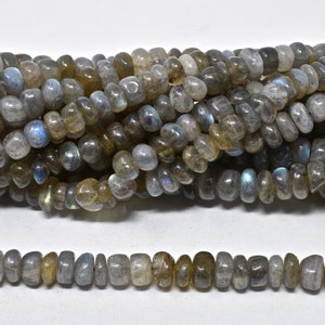 Labradorite Smooth Rondelle Beads, Multi Gray Natural Stones, Indian Semiprecious Gemstones, Jewelry Necklace Supplies, 6 - 8mm, 18&quot;Strand