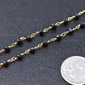 Black Spinel Rosary Beads, Gold Chain, 1-10ft, Black Chained Gemstones, Indian Semiprecious Gems, Beaded Rosaries, Jewelry Supplies