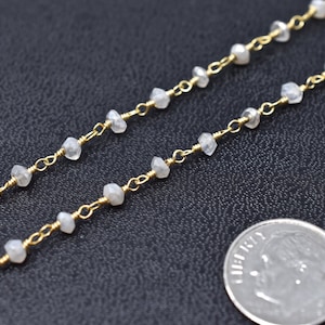 Mystic Chalcedony Rosary Beads, Gold Chain, 1-10ft, Clear White Gemstones, Indian Semiprecious Gems, Beaded Rosaries, Jewelry Supplies