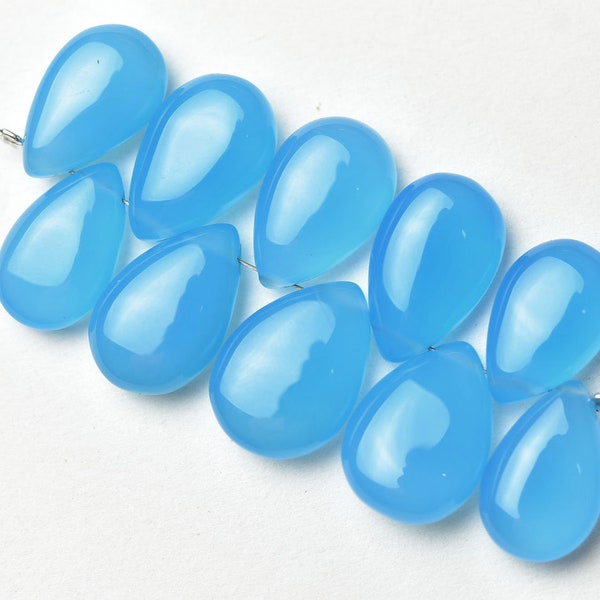 Blue Chalcedony Beads, Large Smooth Pear Briolette Gemstone, Pack of 10 Pcs, 10X14 - 12X17MM, Jewelry Making Supply, Semiprecious AAA grade.