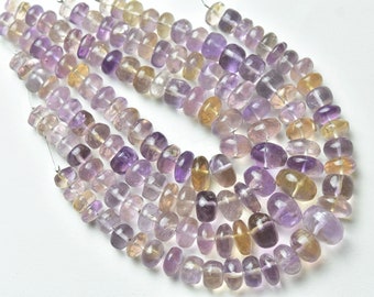 Ametrine Beads, Smooth Rondelle Shape, 9 - 11MM, 8 inches, Jewelry Making, Necklace Supplies, Semiprecious Gemstone, Bi Color Stone.
