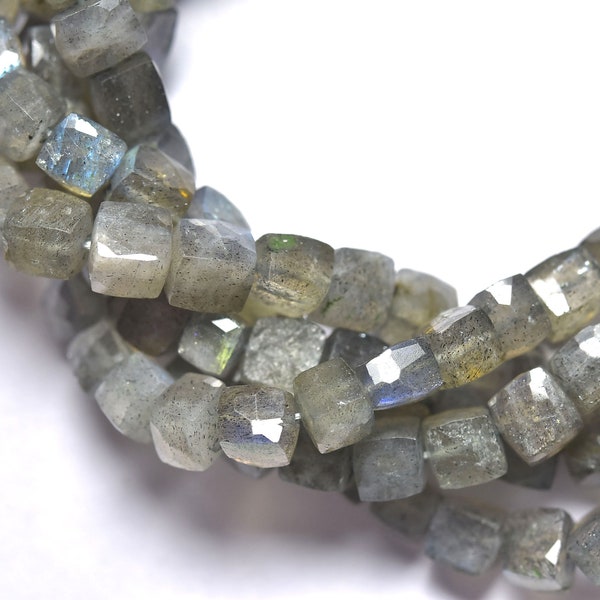 Labradorite Faceted 3D Cube Briolette Gemstone , Natural Stone, AAA Grade Beads, Indian Gems, Jewelry Necklace DIY, 4.5x5-5x6mm, 10" Strand