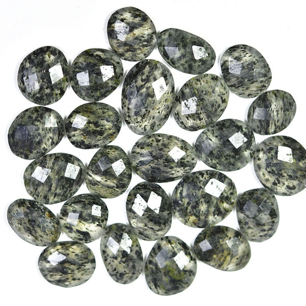 Moss Quartz Freeform, Checker Cut Slices, Rosecut Faceted Cabochons, Pack of 5 Pieces, 11x13 MM - 15x18 MM, Jewelry Supplies.