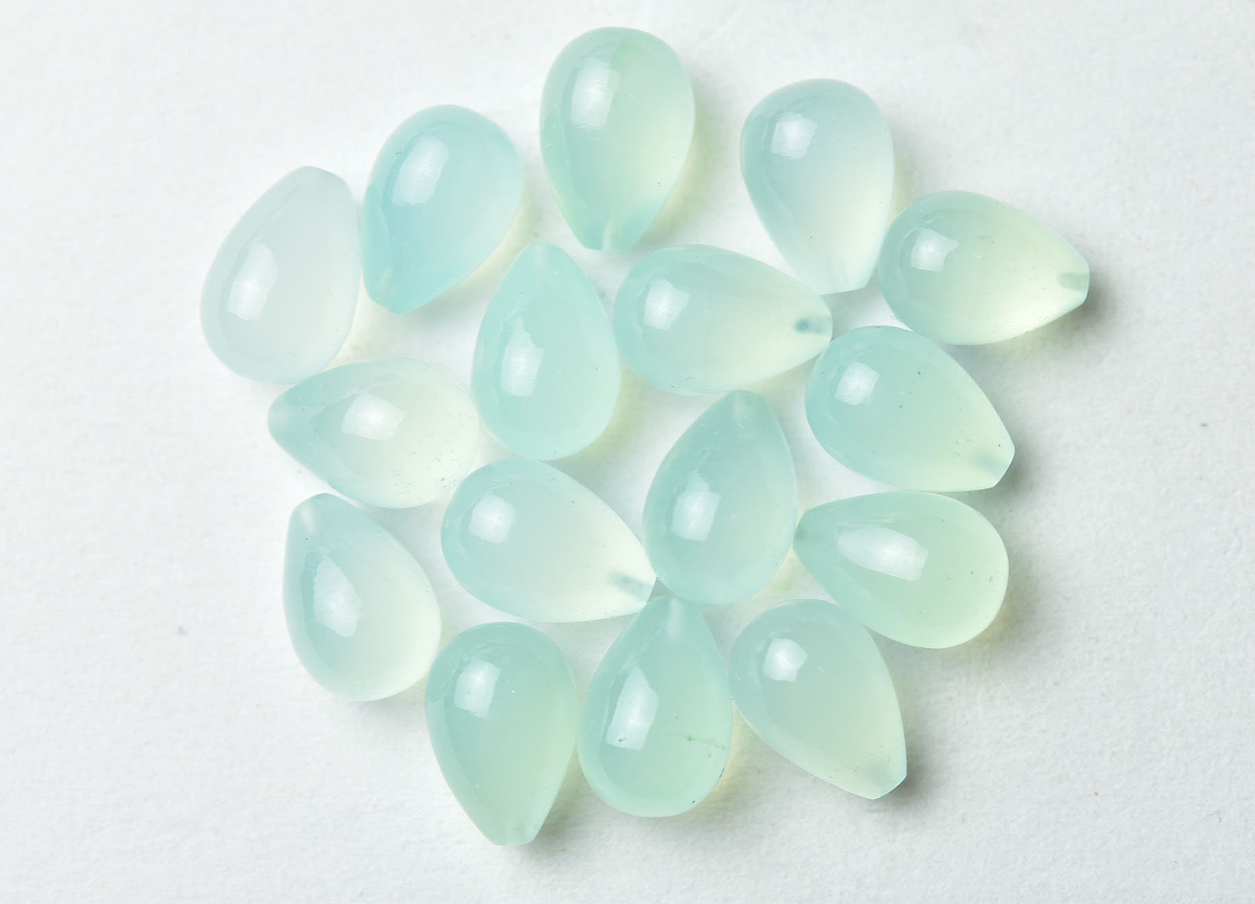 Ten large Czech glass teardrop beads - 9 x 18mm transparent aqua blue  pressed glass side drilled faceted drops six sides C0023