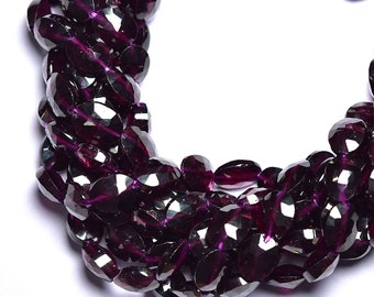 Garnet Faceted Oval Beads, Natural Gemstone Briolettes, Top Quality, Jewelry Making, Necklace Supplies, 9" strand, 6x8mm-6.5x8.5mm.