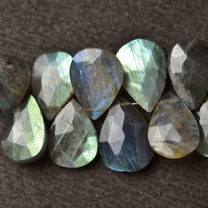 Labradorite Beads, Faceted Pear Shape Briolette Gemstone, Pack of 10 Pcs, 8X14MM, Jewelry Making Supply, Semiprecious Gemstone.