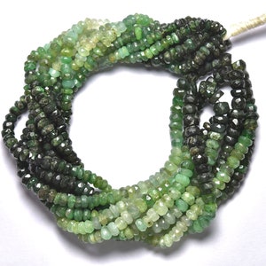 Emerald Faceted Shaded Rondelle Gemstone Beads, Natural Green Beads, Precious Stone Microcut, Jewelry Supplies,  3.5mm -5mm, 16&quot; Strand