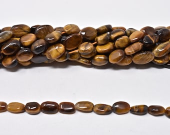 Tiger Eye Oval Gemstone Beads, Smooth Multicolor Beads, Brown Semiprecious Gems, Jewelry Making, Necklace Supplies, 8mm, 13" Strand