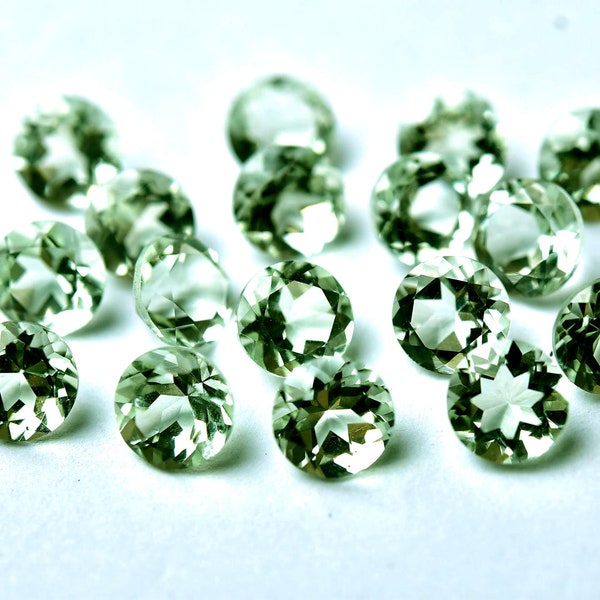 7 MM, Prasiolite Green Amethyst Round Cutstone Faceted, AAA grade Stone, Pack of 2 Pieces, Jewelry Supplies, Green Solitaire Stone.