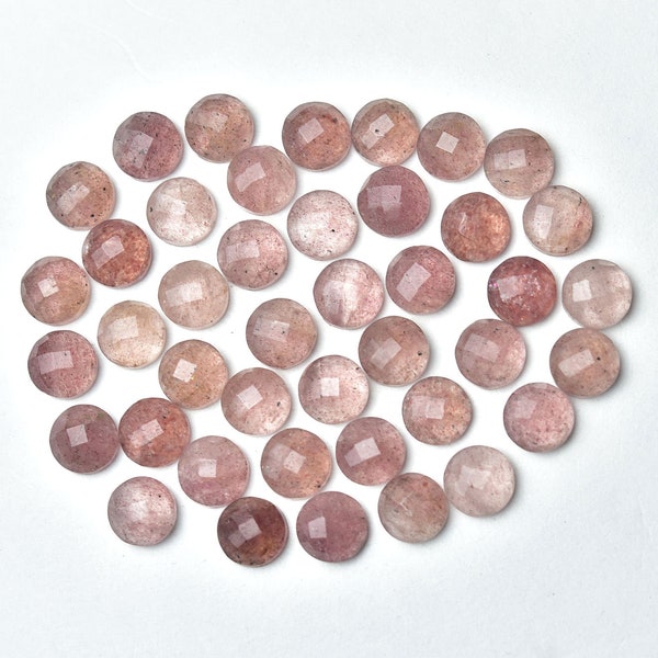 8 MM Red Strawberry Quartz Faceted Round Shape Rosecut Flat Back Gemstone, Pack of 3 Pieces Jewelry Supplies Semi Precious stone