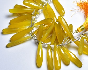 Yellow Chalcedony Briolettes, Faceted Teardrops,Natural Gemstone Long Tear Drops for Earrings,Jewelry Making,7" Strand, 6x25mm -6x35mm.