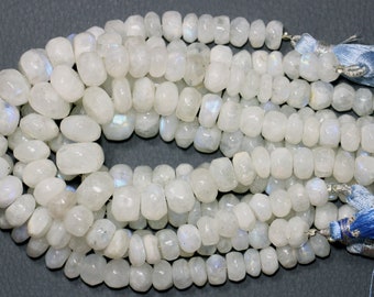 Rainbow Moonstone Smooth Rondelle,Natural Gemstone Beads,Semiprecious Stone Strand,Necklace Supplies, 7 inches,Size 8-12 MM.