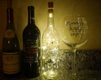 Paris decorations, Paris bedroom decor, wine bottle lights, fairy lights bottle, lighted wine bottles, string lights, French decor, under 30