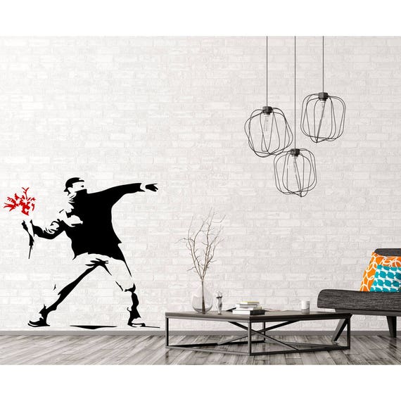 Flower Thrower Wall Decal Bansky Street Art Style Large Sticker for Home Decor