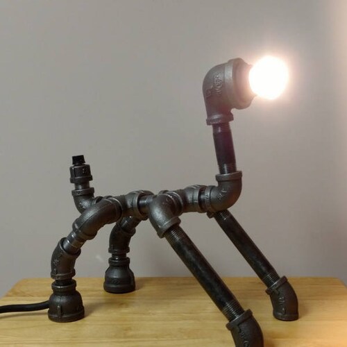 Industrial Pipe Robot Desk Table Lamp person Sitting Etsy