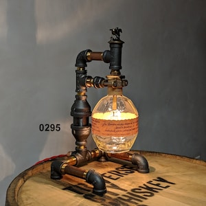 Bottle Lamp, Industrial Pipe Lamp, Desk Lamp, Table Lamp, Bar Lamp, Accent Lamp, Lighting, Touch Lamp, Bourbon, Blanton&#39;s
