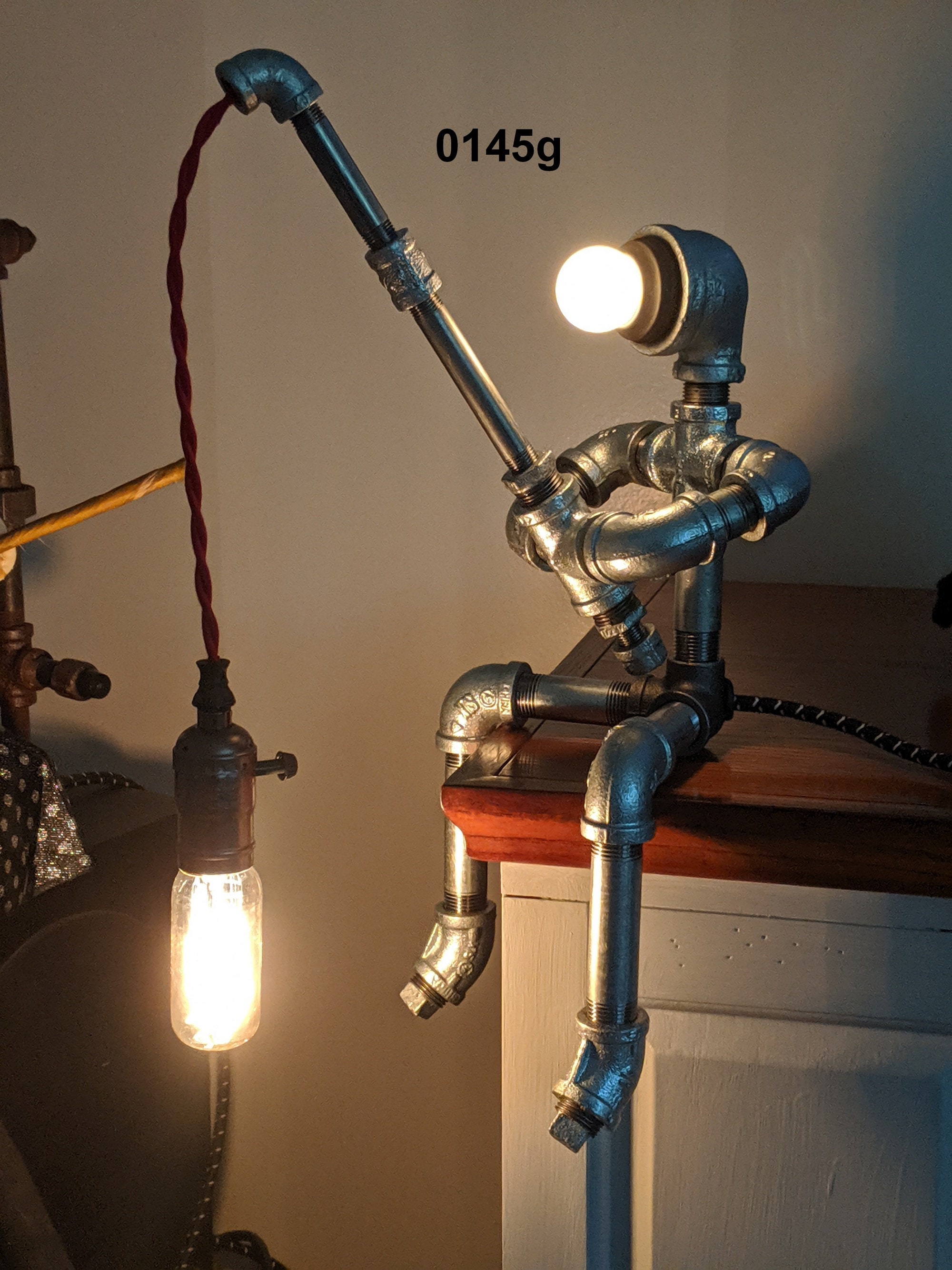 Industrial Pipe Lamp Robot Lamp PipeMan Desk Lamp Table Etsy