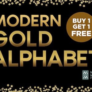 Modern Gold Foil Alphabet, Gold Clipart, Gold Font Clipart, Gold Numbers Strokes, Gold Type Clipart, Metallic Gold Alphabet