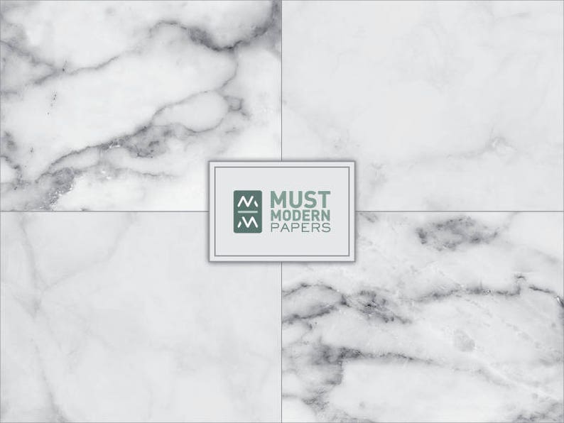 May include: A seamless white marble texture with gray veining. The texture is divided into four squares. The text "MUST MODERN PAPERS" is in a gray rectangle in the center of the image.