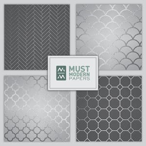Silver Grey Foil Digital Paper, Metallic Silver Digital Paper, Silver ...
