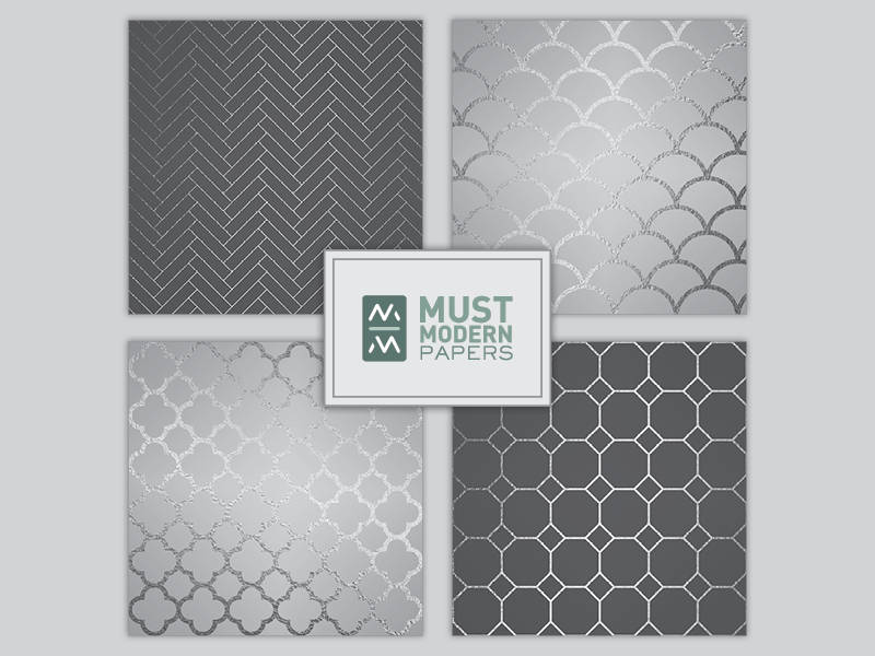 Silver Grey Foil Digital Paper, Metallic Silver Digital Paper, Silver ...