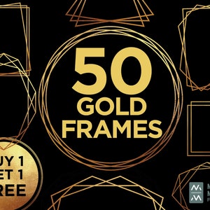 50 Gold Borders - BUY 1 GET 1 FREE, Gold Frame Clipart - Metallic, Glitter Border, Clip Art, Overlays, High Res, Frame overlay