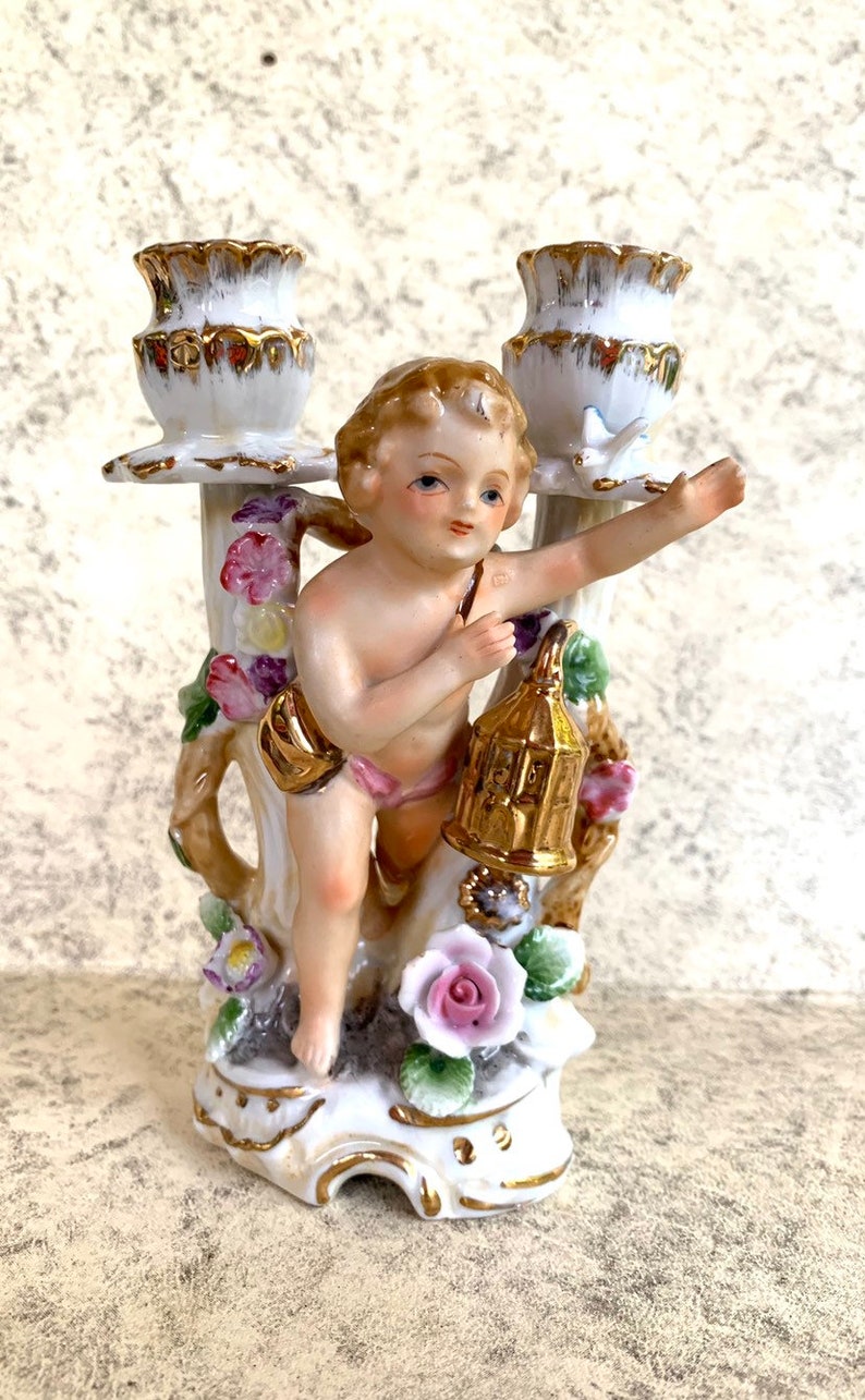 Vintage CAMILLE NAUDOT & COMPANY Porcelain Cherub-Putti-Candle image 0