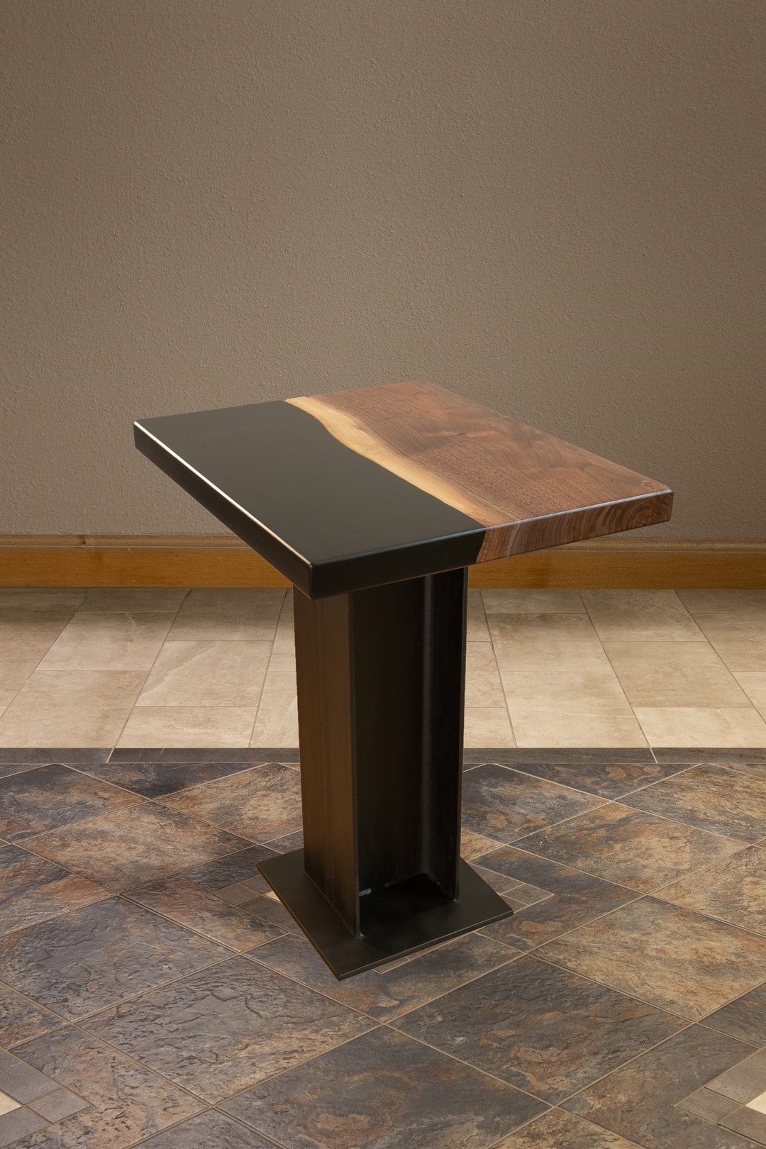Walnut and Resin End Table, Live Edge Black Walnut End Table, Walnut