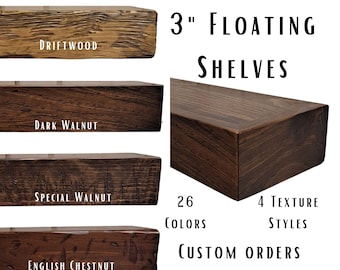 Modern Floating Shelves | 3" Thick | 4 Texture Styles | 26 Colors | Many Available Sizes | Custom Orders Welcome |