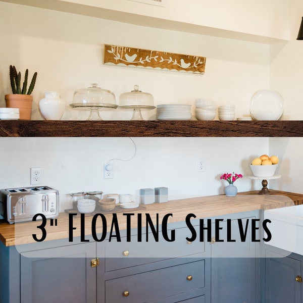 Floating Shelves 3" Thick | Many Sizes Available | Custom Orders Welcome | 4 Texture Styles Available | 26 Colors Available