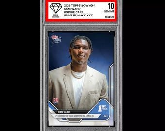 Tarjeta de novato de Cam Ward D-1, primera selección, Topps Now Football Titans 2025, calificada con 10.
