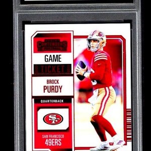 Benotet mit 10 Brock Purdy 86 RED FOIL 2023 Contenders Season Ticket 49ers Modelliermasse Rookie