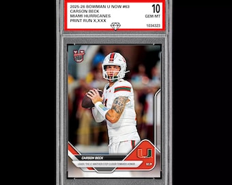 Betygsatt 10 Carson Beck 2025-26 Bowman U Nu 63 Miami Hurricanes RC Rookie