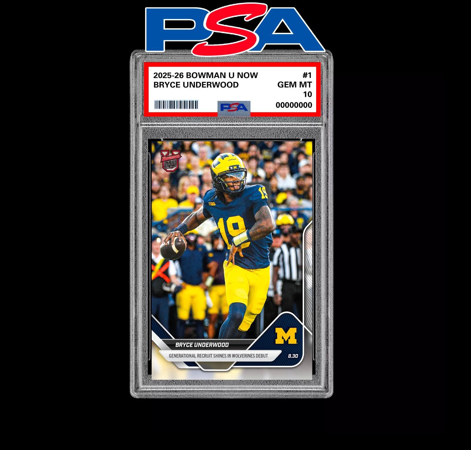 PSA 10 Bryce Underwood 1 RC Rookie 2025-26 Bowman U Now Michigan