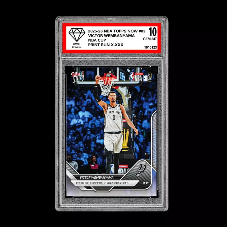 Graded 10 Victor Wembanyama 2025-26 Topps Now 83 NBA Cup Final Card image 1