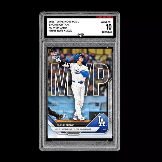 shohei ohtani graded rookie card Graded 10 Shohei Ohtani Nl Mvp Card 2025 Topps Now Dodgers Baseball Card  Os-7