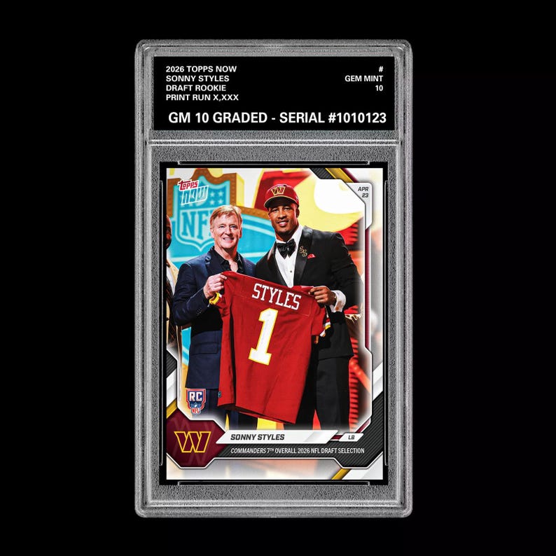 Graded 10 Sonny Styles 2026 TOPPS NOW RC Rookie Card Commanders image 1