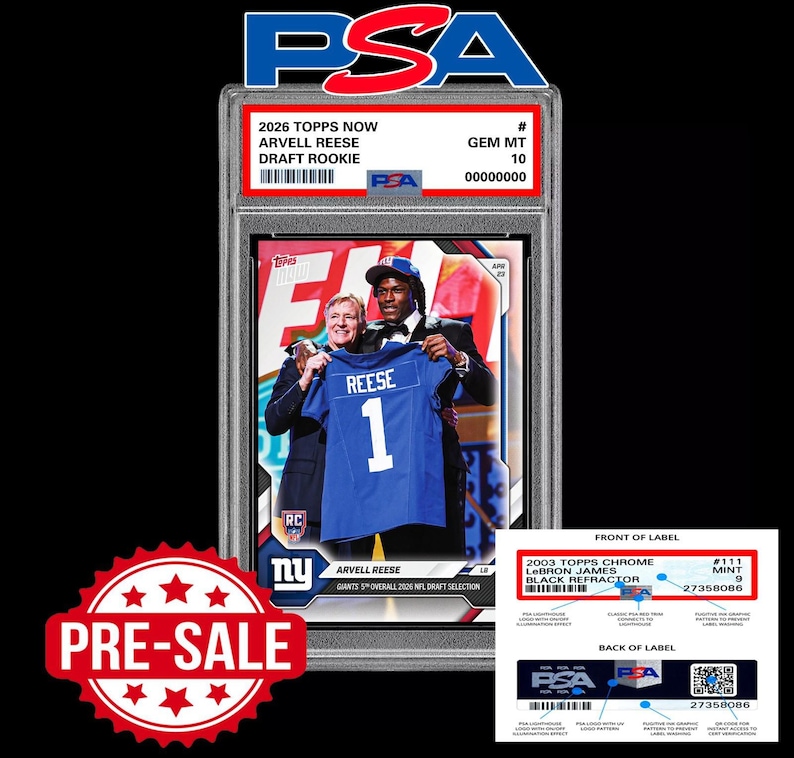 PSA 10 Arvell Reese RC Rookie 2026 Topps Now Gaints - Presale image 1