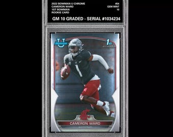 Graded 10 Cameron Cam Ward 2022 Bowman Chrome University 1st 34 Rookie RC Draft: