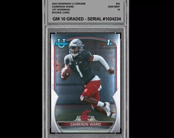 Graded 10 Cameron Cam Ward 2022 Bowman Chrome University 1st 34 Rookie RC Draft: