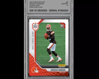 Graded 10 Shedeur Sanders 30 Rc Rookie 2025 Panini Instant Nfl Browns Premiere