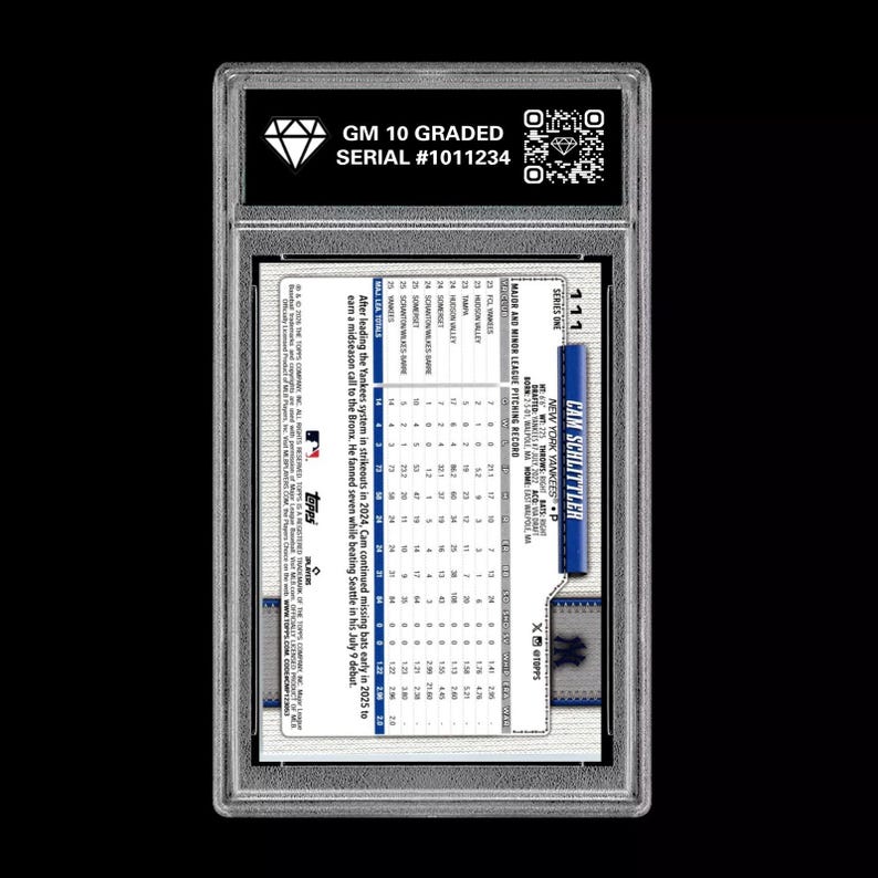 Tarjeta de novato de Cam Schlittler 111, grado 10, RC 2026, Serie 1 de Topps, Yankees imagen 2