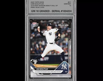 Graded 10 Cam Schlittler 817 2025 MLB Topps Now 12-K Post RC Rookie Card