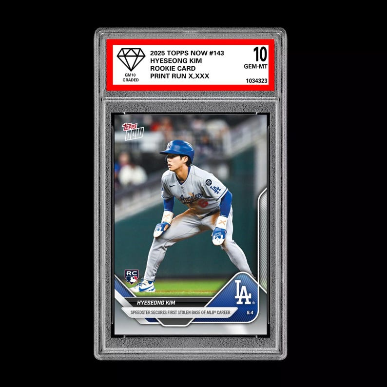 Graded 10 Hyeseong Kim 143 RC Rookie Card 2025 Topps Now 1st Stolen Base image 1
