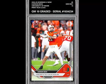 Betyg 10 Carson Beck debuterade Miami U 2025 Bowman U nu fotbollskort 5 RC Rookie