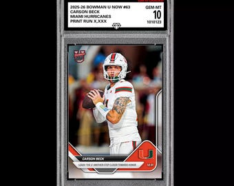 Betygsatt 10 Carson Beck 2025-26 Bowman U Nu 63 Miami Hurricanes RC Rookie